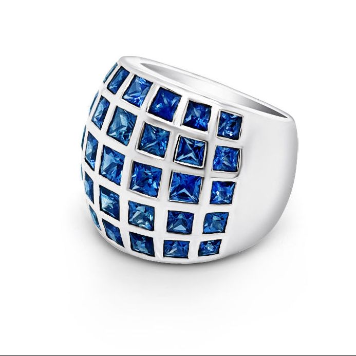 blue sapphire eternity band ring in 18k white gold with 6.10 carats