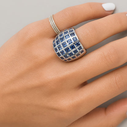 blue sapphire eternity band ring in 18k white gold with 6.10 carats