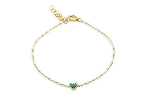 Bracelet 14kt Gold Chain Malachite Heart & Diamonds - Diamond Tales Fine Jewelry