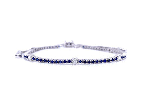 Bracelet 18kt White Gold Adjustable Sapphire & Diamonds - Diamond Tales Fine Jewelry