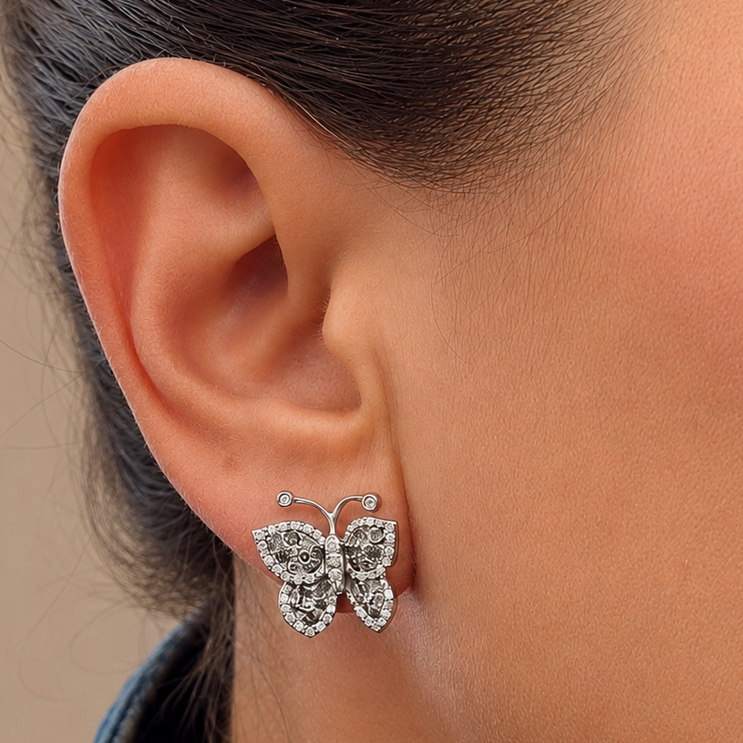 18k gold butterfly earrings with diamonds