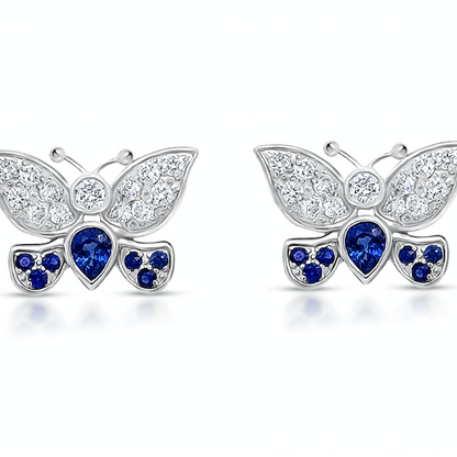 18k white gold butterfly earrings with sapphires and diamonds