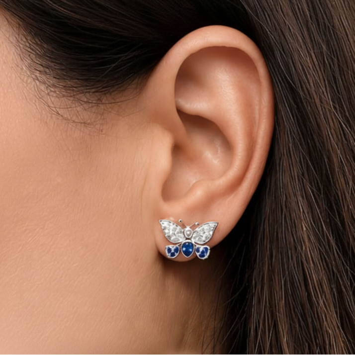 18k white gold butterfly earrings with sapphires and diamonds