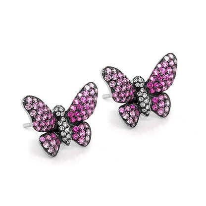 18k white gold butterfly earrings with ombré sapphires and diamond accents