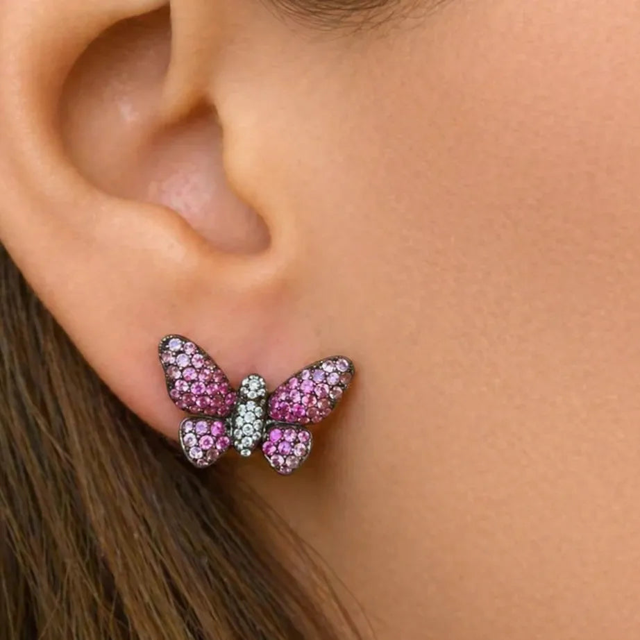 18k white gold butterfly earrings with ombré sapphires and diamond accents