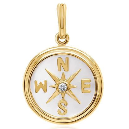 Mother of pearl and 14k gold pendant engraved with cardinal points – Diamond Tales