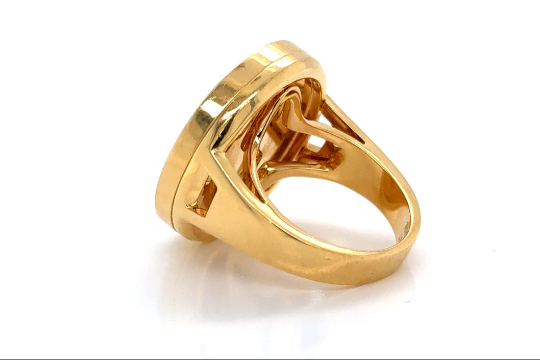 vintage cartier pasha mother of pearl diamond ring in 18k yellow gold