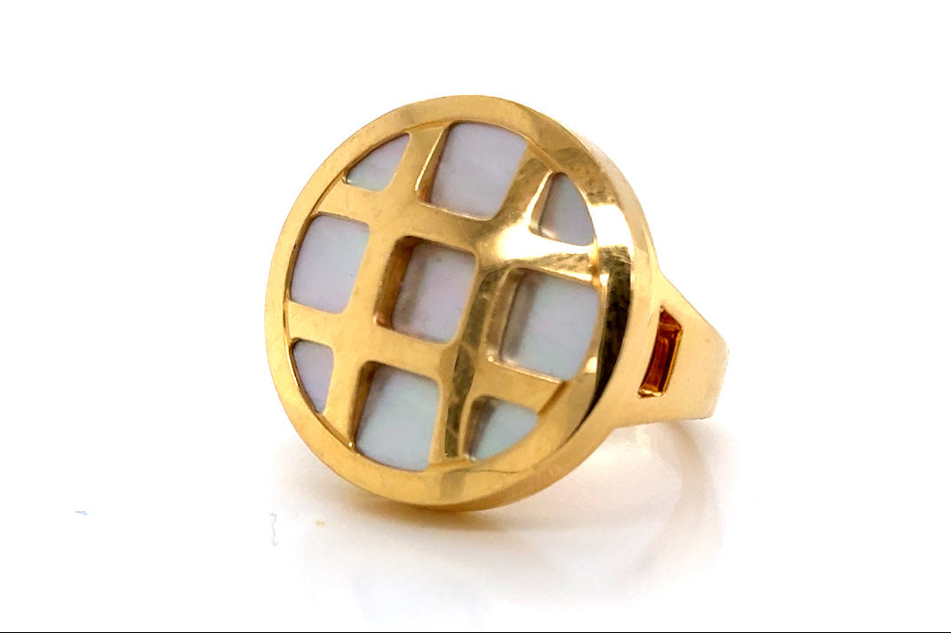 vintage cartier pasha mother of pearl diamond ring in 18k yellow gold