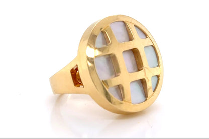 vintage cartier pasha mother of pearl diamond ring in 18k yellow gold