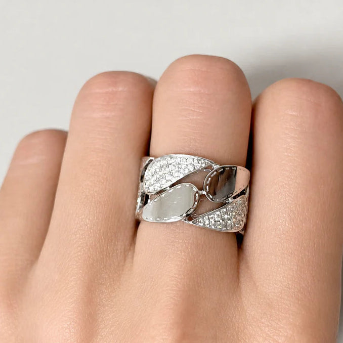 18k white gold Cascade ring with channel-set diamonds totaling 0.42 cts