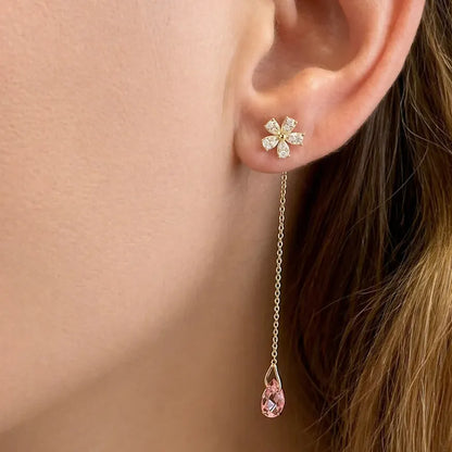 18k yellow gold stud earrings with detachable gemstone chain back