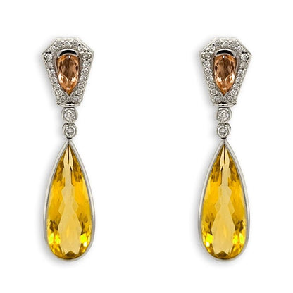 18k gold drop earrings with citrine, precious topaz accents, and diamonds