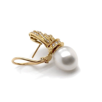 18k yellow gold South Sea pearl and diamond earrings by Diamond Tales