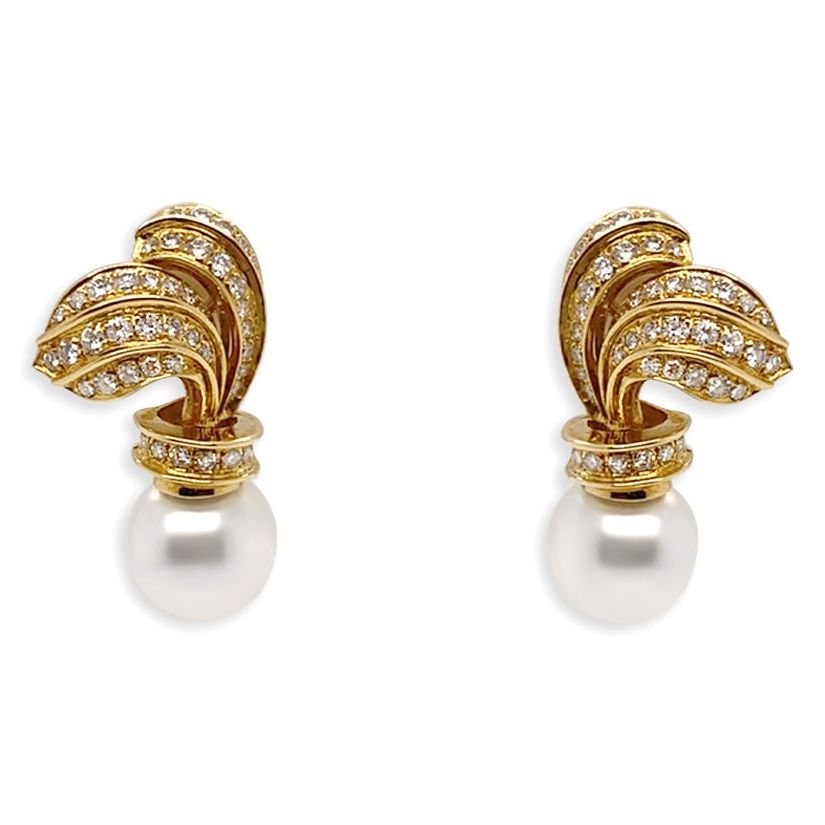18k yellow gold South Sea pearl and diamond earrings by Diamond Tales