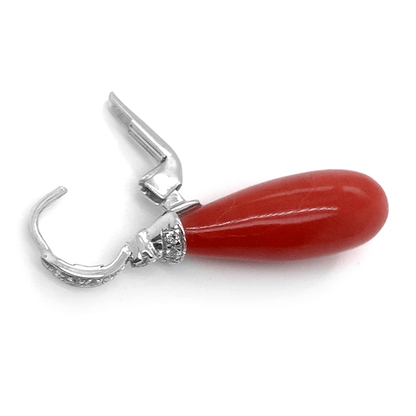 14k white gold coral and diamond earrings by Diamond Tales