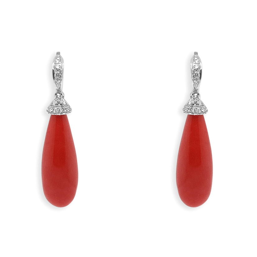 14k white gold coral and diamond earrings by Diamond Tales