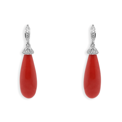14k white gold coral and diamond earrings by Diamond Tales