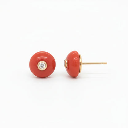 18k gold coral and diamond stud earrings by Diamond Tales
