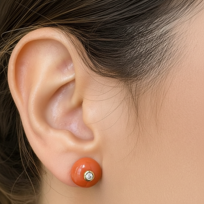 18k gold coral and diamond stud earrings by Diamond Tales