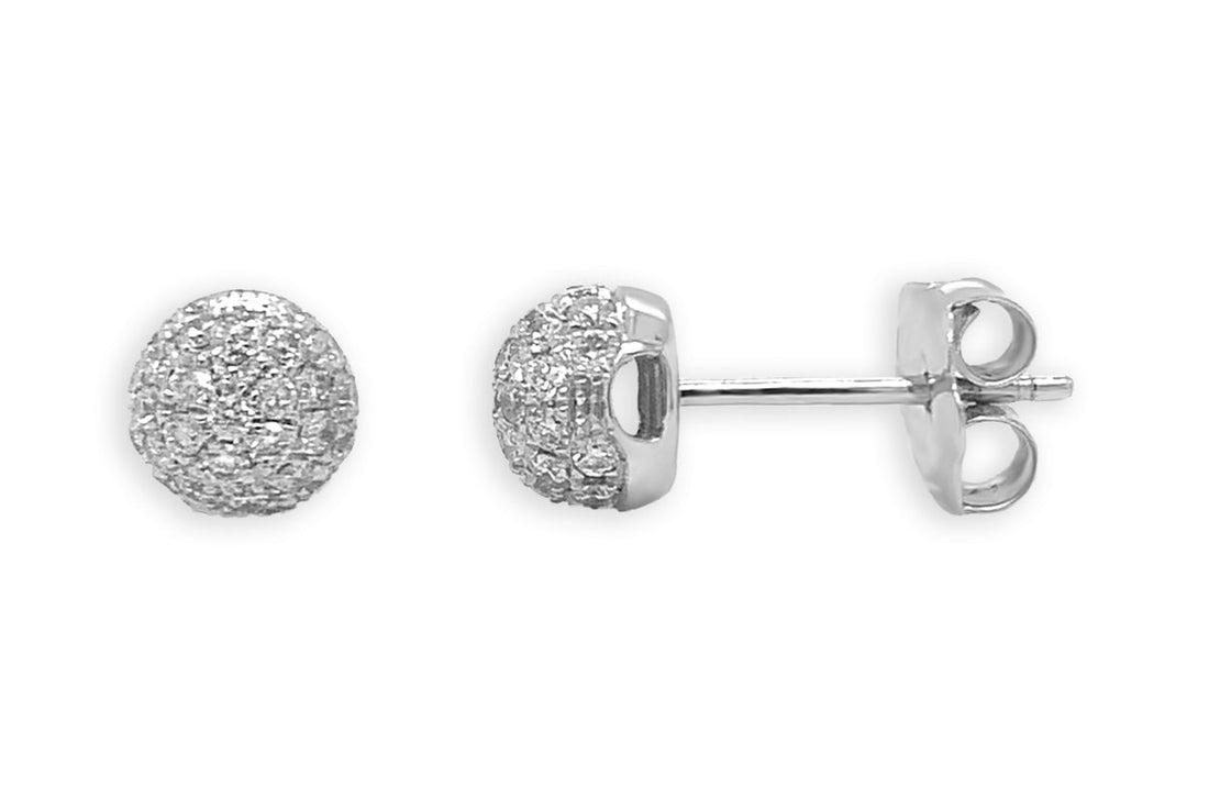 18k gold diamond ball stud earrings with micro-pavé detailing