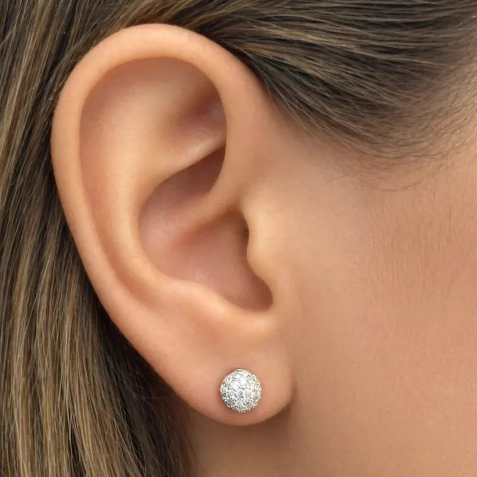 18k gold diamond ball stud earrings with micro-pavé detailing