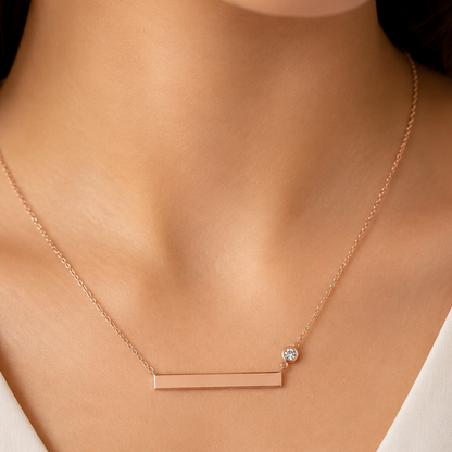 14k rose gold diamond bar pendant necklace