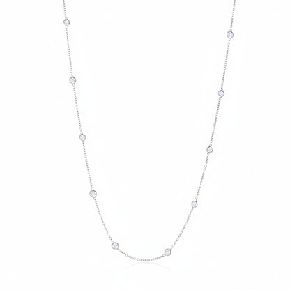 18k white gold Diamond by the Yard necklace with 17 bezel‑set diamonds on a 21.5‑inch chain