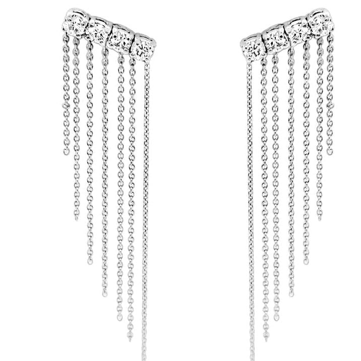 diamond chain fringe drop earrings in 14k gold with cascading chain details