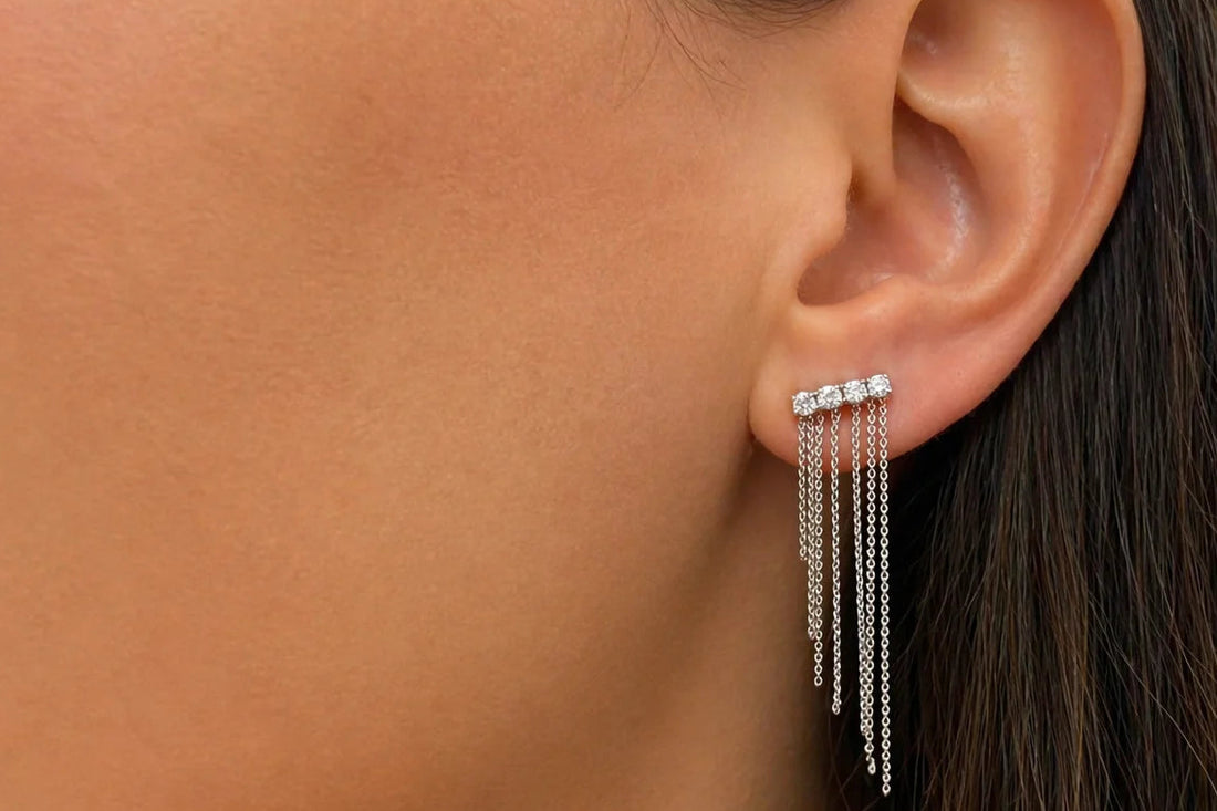 diamond chain fringe drop earrings in 14k gold with cascading chain details