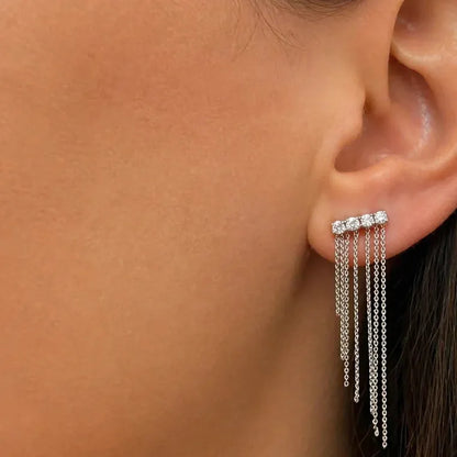 diamond chain fringe drop earrings in 14k gold with cascading chain details