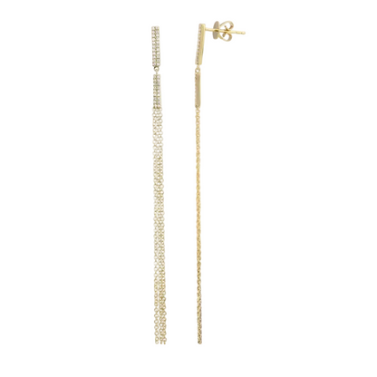 diamond chain fringe earrings in 14k gold with cascading chain drops