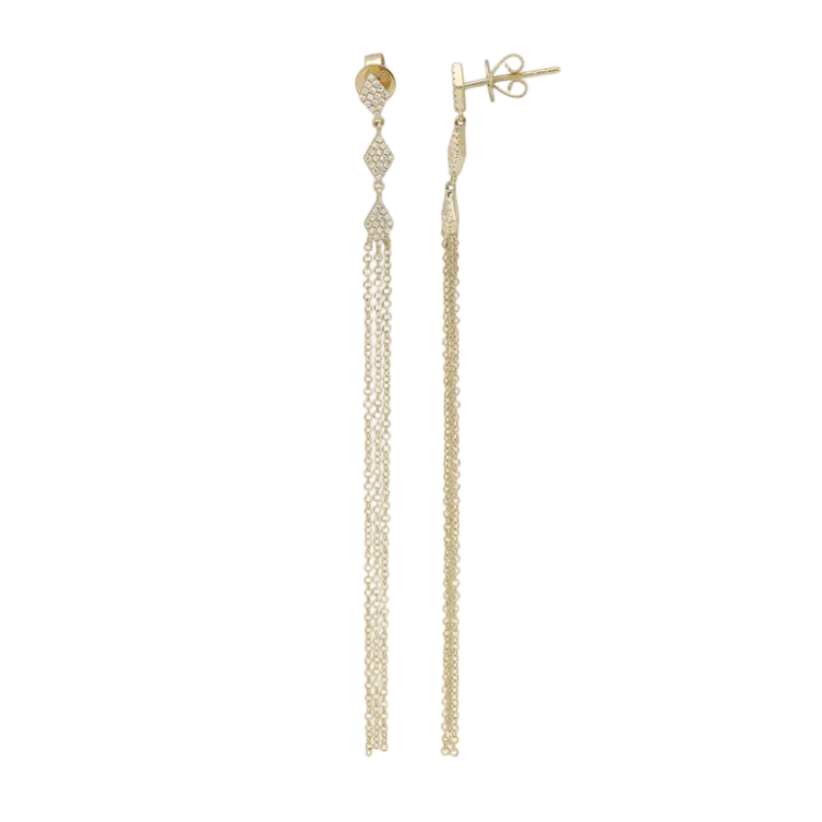 diamond chain fringe earrings in 14k gold with cascading chain drops
