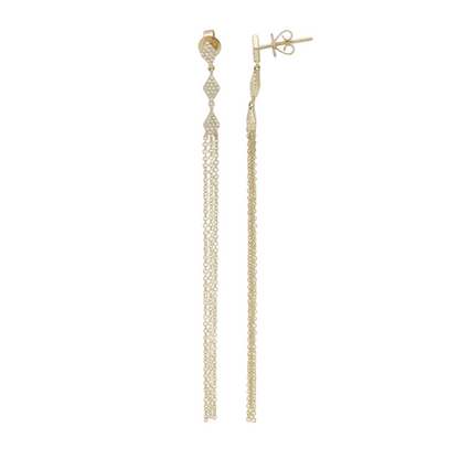 diamond chain fringe earrings in 14k gold with cascading chain drops