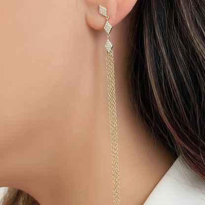 diamond chain fringe earrings in 14k gold with cascading chain drops