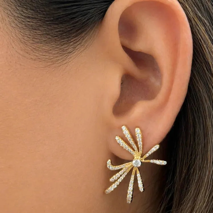 18k yellow gold earrings with 140 natural diamonds totaling 1.19 carats