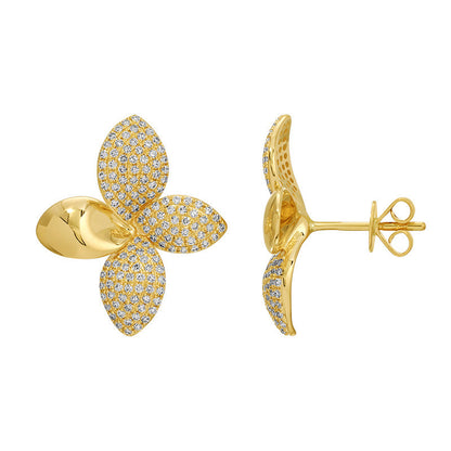 diamond flower stud earrings in 14k gold with clustered diamond design