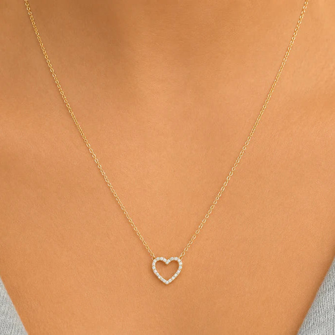 diamond heart pendant necklace in 14k gold with diamond accents