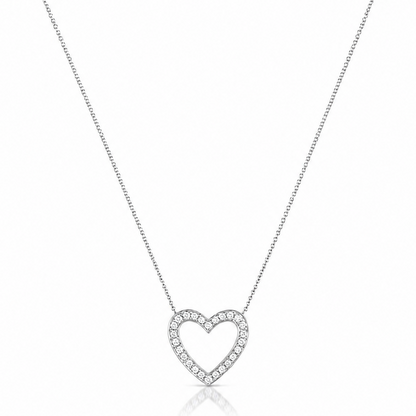 Detail of the diamond outline on the white gold heart pendant