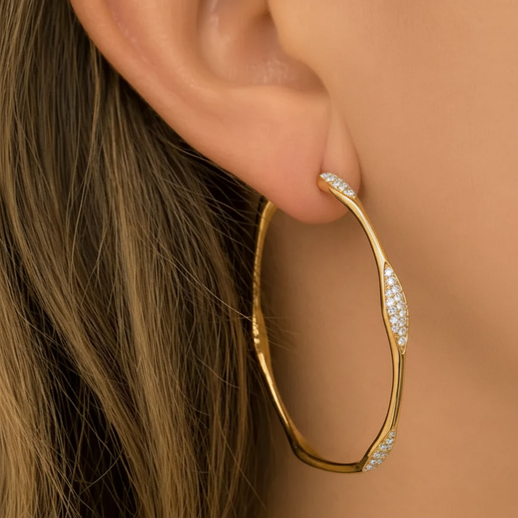 50mm 18k rose gold diamond hoop earrings with 0.50 carats
