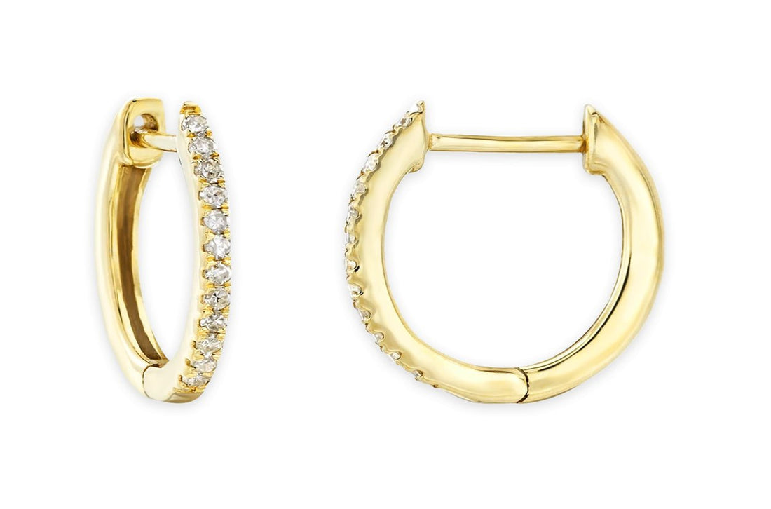 14k gold huggie hoop earrings with diamond accents