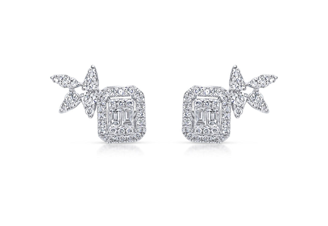 Illusion diamond halo stud earrings in 18k white gold – Diamond Tales