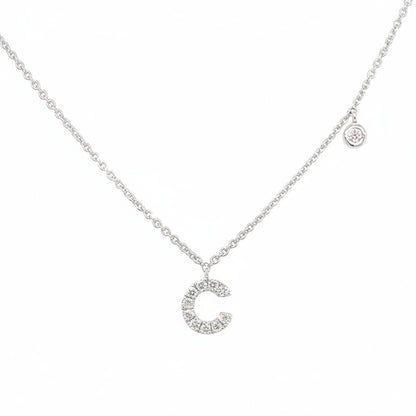 18k white gold “C” initial pendant necklace with pave diamonds