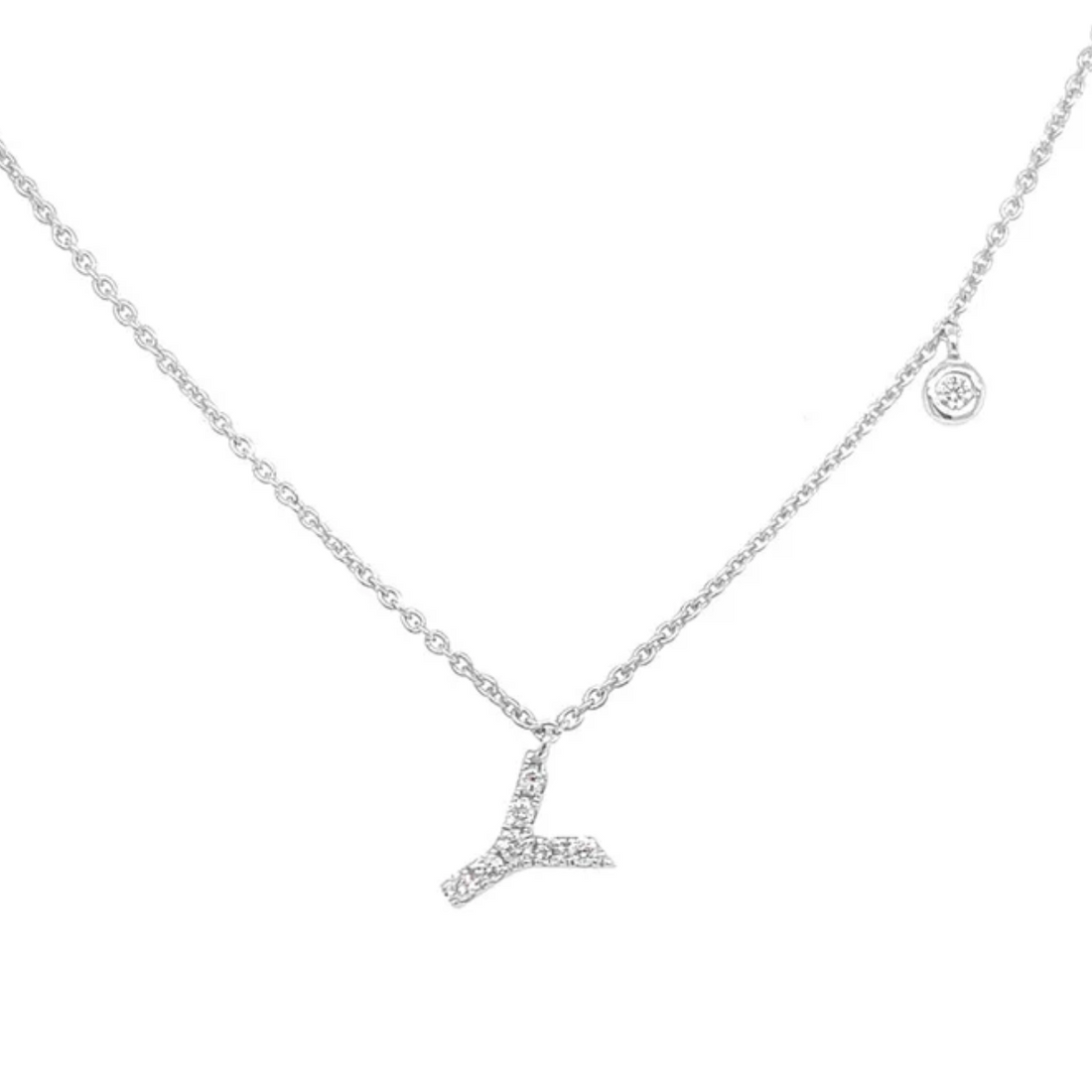 18k white gold "Y" initial pendant necklace with pave diamonds