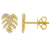 diamond leaf stud earrings in 14k yellow gold with diamond accents