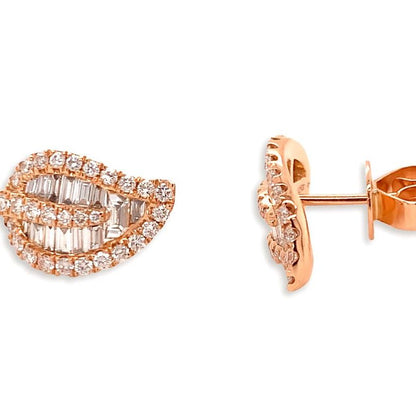 14k gold leaf-shaped stud earrings with diamond accents
