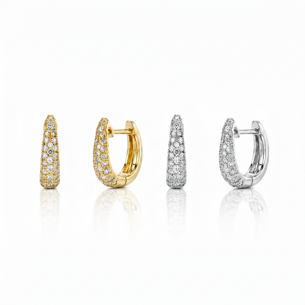 14k gold mini hoop earrings with 56 pave diamonds, 10 mm, pair