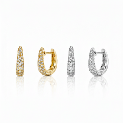 14k gold mini hoop earrings with 56 pave diamonds, 10 mm, pair