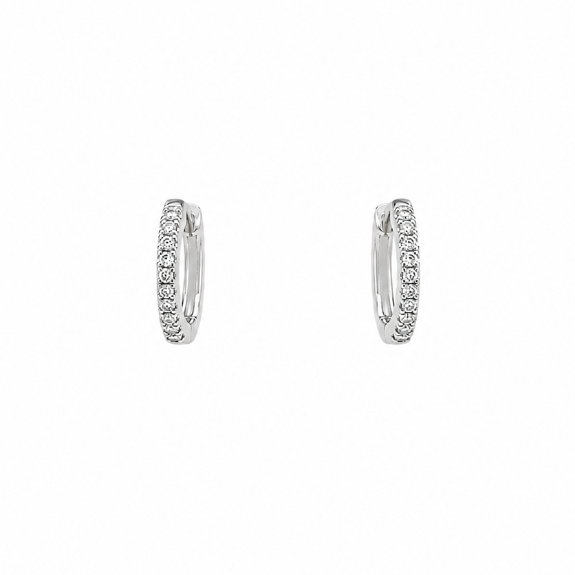 14k white gold mini hoop earrings with 22 natural diamonds