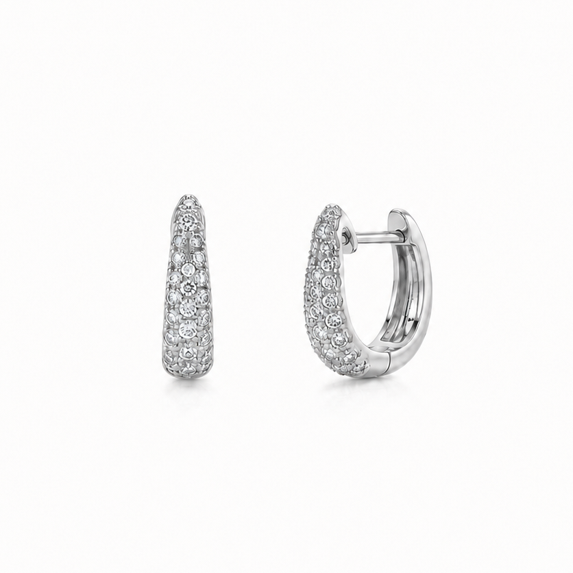 14k white gold mini hoop earrings with 0.22 ct diamonds