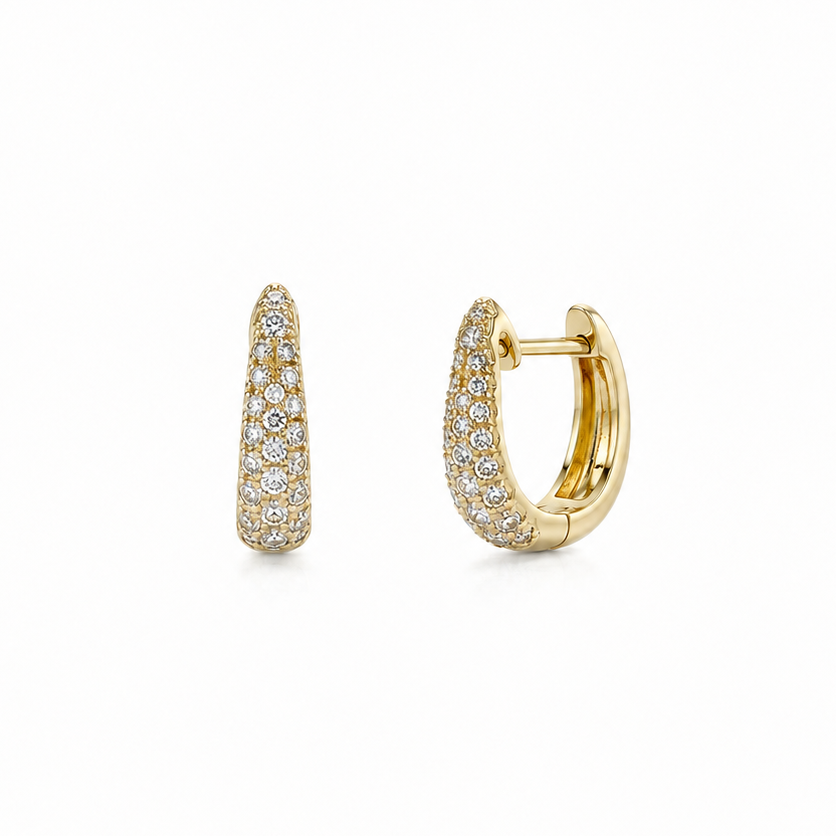 14k yellow gold mini hoop earrings with 0.22 ct diamonds